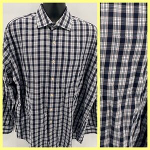 Peter‎ Millar Mens XL Plaid Button Down Shirt Long Sleeve 100% Cotton Blue White